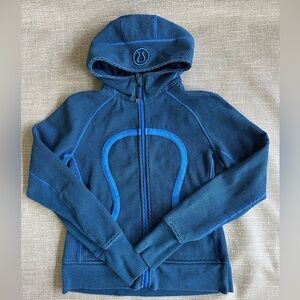 Lululemon Scuba Hoodie Full Zip Blue Textured Knit Size 10
